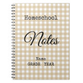 Carnet Homeschool Tan Gingham Pattern Back to School (Devant)