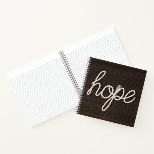 Carnet HOPE Rope Text On Dark Wood (Intérieur)