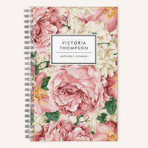 Carnet Hortensias ivoires et roses de jardin roses Floral