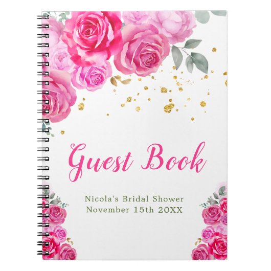 Carnet Hot Pink Floral Bridal Shower Guest Book (Devant)