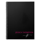 Carnet Hot Pink Modern Black Simple Script Monogram (Devant)