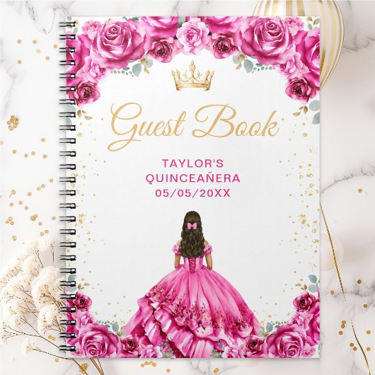 Carnet Hot Pink Princess Quinceañera Guest Book