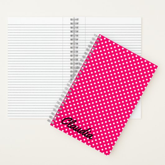 Carnet Hot Pink White Polka Dots Name Power Bank (À l'intérieur)