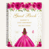 Carnet Hot rose Floral Brown Hair Princess Guest Book (Devant)