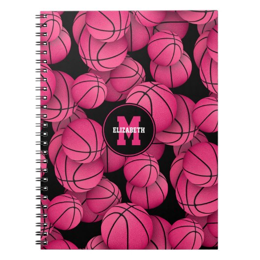 Carnet hot rose noir personnalisées filles basketball (Devant)