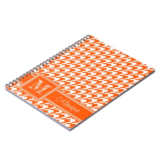 Carnet Houndstooth blanc orange | Monogramme moderne (Côté gauche)