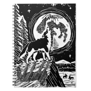 Carnet Husky Howling noir et blanc à Night Linocut