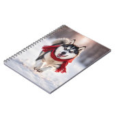 Carnet Husky Portant Une Écharpe D'Hiver Rouge (Côté gauche)