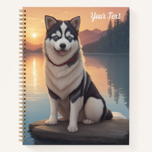 Carnet Husky sibérien au bord d'un lac
