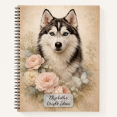 Carnet Husky sibérien avec des roses (Devant)