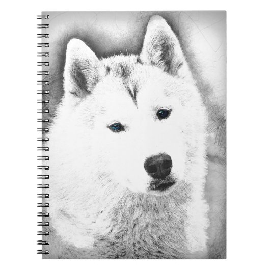 Carnet Husky Sibérien Blanc avec Dessin d'Art Blue Eyes (Devant)