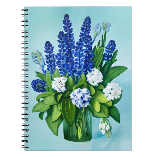 Carnet Hyacinthes bleu de Cobalt et Hydrangées (Devant)