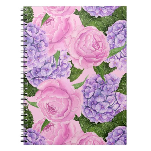 Carnet Hydrangea et motif de pivoine (Devant)