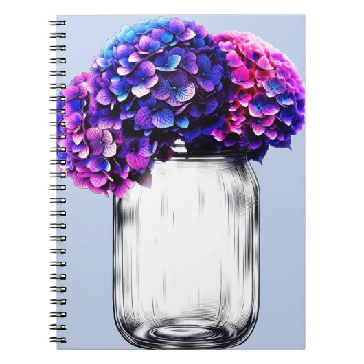 Carnet Hydrangea Florale Rose Bleu Violet Vibrant (Devant)