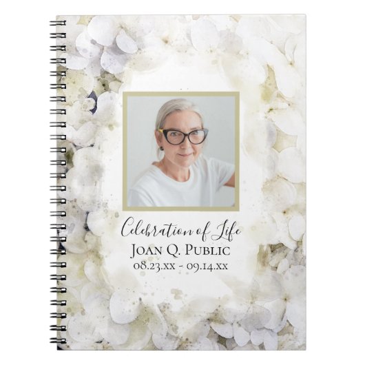 Carnet Hydrangée blanche Aquarelle Célébration de la vie (Devant)