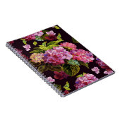 Carnet Hydrangée, foncé, motif floral transparent. (Côté Droit)
