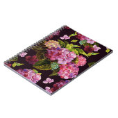 Carnet Hydrangée, foncé, motif floral transparent. (Côté gauche)