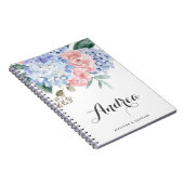 Carnet Hydrangées bleues et calligraphie des roses roses  (Côté Droit)