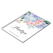 Carnet Hydrangées bleues et calligraphie des roses roses  (Côté gauche)