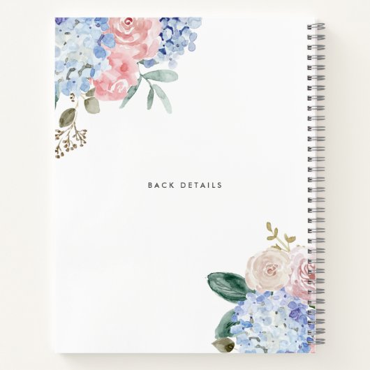 Carnet Hydrangées bleues et roses roses roses sur mesure (Dos)