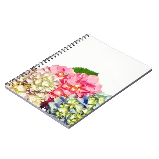 Carnet Hydrangées florales rose pâle bleu jaune vert (Côté gauche)