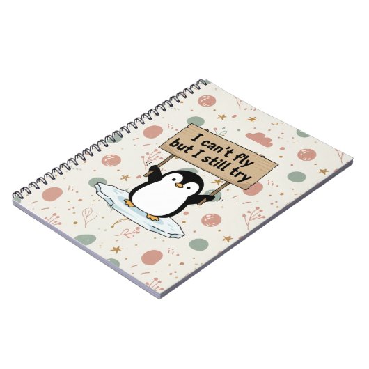 Carnet “I can’t fly but I still try” cute penguin (Côté gauche)