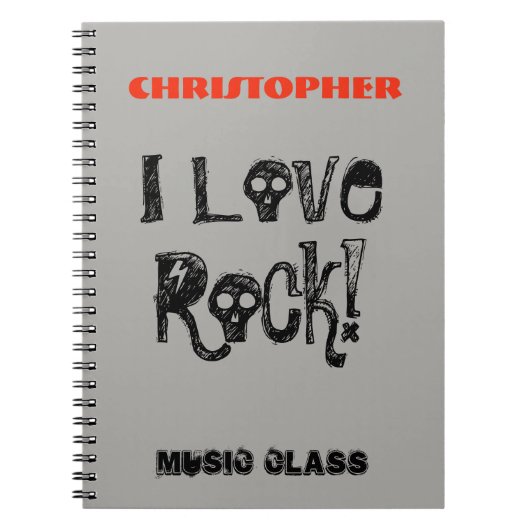 Carnet I Love Rock Fun Skuls Nom (Devant)