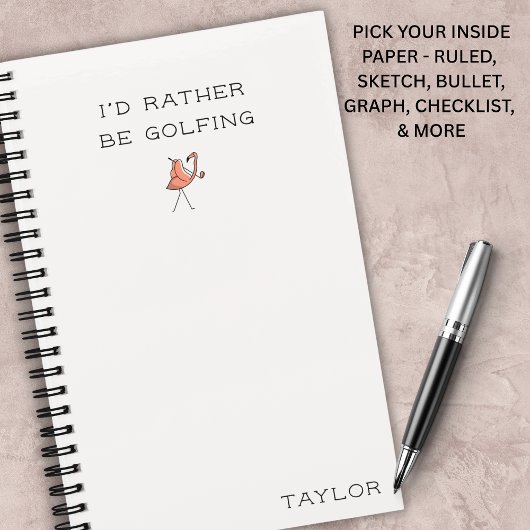 Carnet I'd Rather Be Golfing Flamingo Notebook Modern 