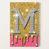 Carnet Idée Cadeau Lettre Initiale M Diamant Or Fond Rose (Verso)