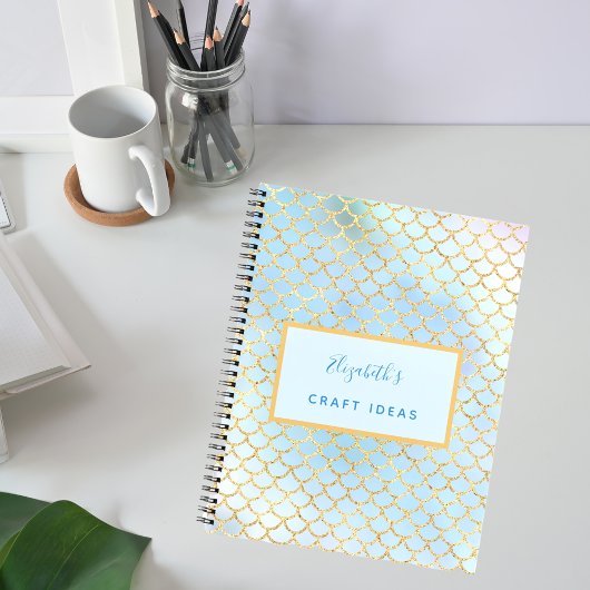 Carnet Idées de création d'écailles de sirène bleu clair,