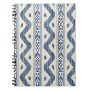 Carnet Ikat Bleu, Fine Rayure Tissée sur Crème