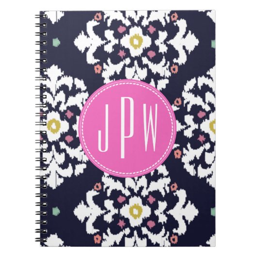 Carnet Ikat et monogramme rose (Devant)