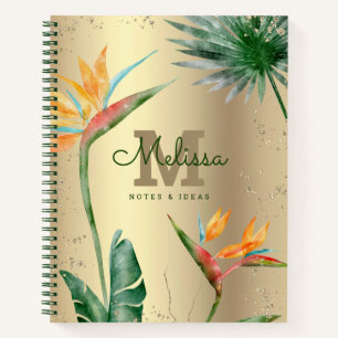 Carnet Ile tropicale Monogramme floral Script Gold Foil
