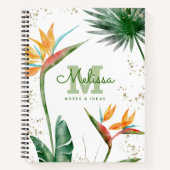 Carnet Ile tropicale Monogramme Floral Script Or Blanc (Devant)