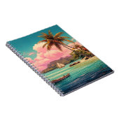 Carnet Ile vintage hawaïenne, palmier, bateau, rose (Côté Droit)