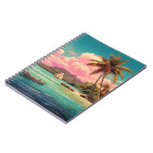 Carnet Ile vintage hawaïenne, palmier, bateau, rose (Côté gauche)