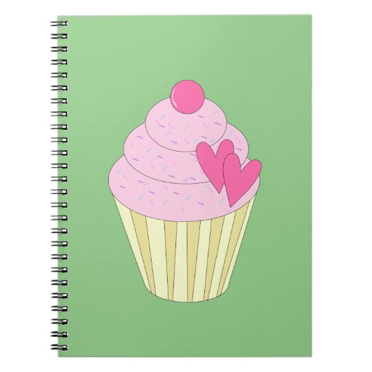 Carnet illusima Cupcake à la fraise - Fond vert (Devant)