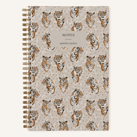 Carnet Illustrated Tiger Pattern Personalized Name Notes (Recto)
