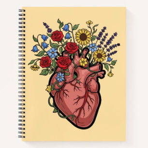 Carnet Illustration anatomique du cœur floral