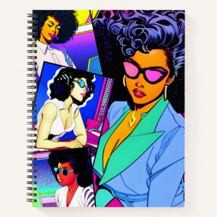 Carnet Illustration de bande dessinée rétro de femme d'af