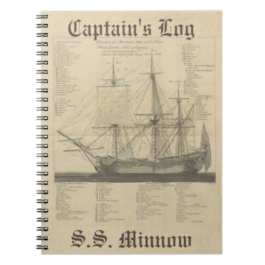 Carnet Illustration de bateau de rondin de capitaines (Devant)