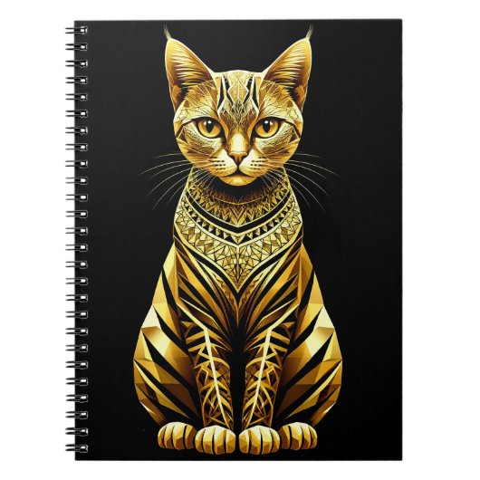 Carnet Illustration de chat doré orné (Devant)