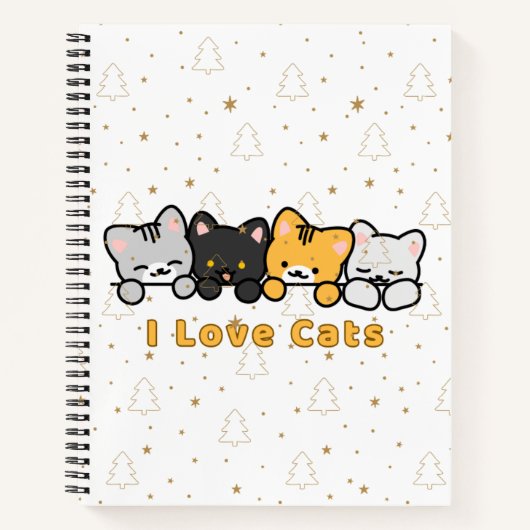 Carnet Illustration de chat mignon J'adore les chats Dess (Devant)