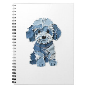Carnet Illustration de chien en patchwork de denim mignon
