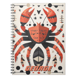 Carnet Illustration de crabe rouge géométrique