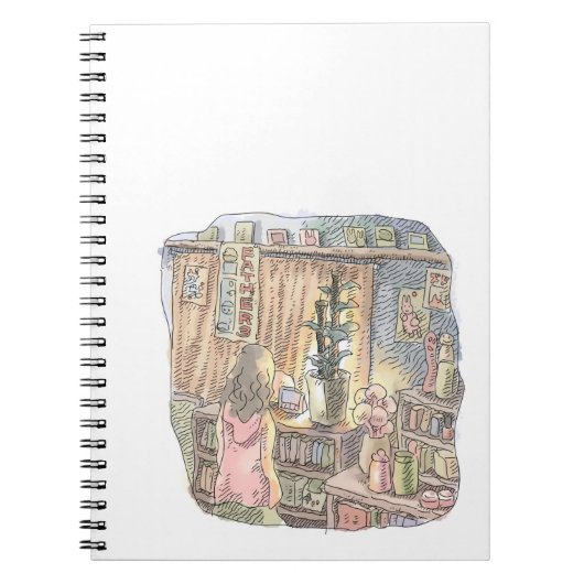 Carnet Illustration de dos d'une femme regardant un objet (Devant)