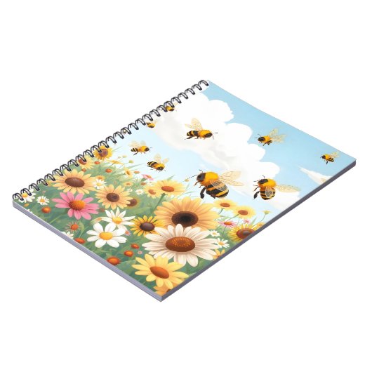 Carnet Illustration de fleurs et d'abeilles mignonnes (Côté gauche)
