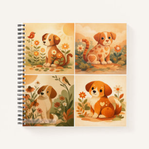 Carnet Illustration de jardin de chiots floraux mignons