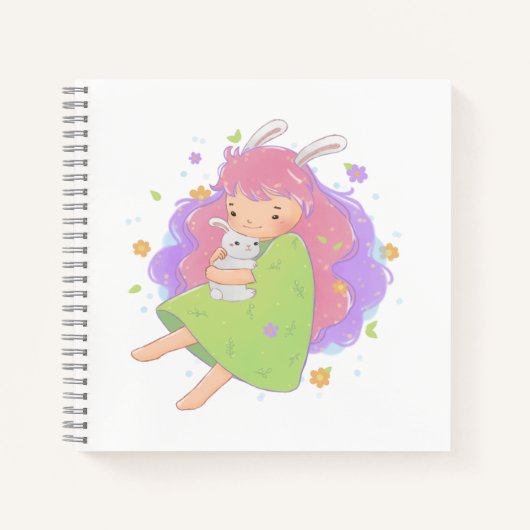 Carnet Illustration de la fille de lapin de printemps (Devant)