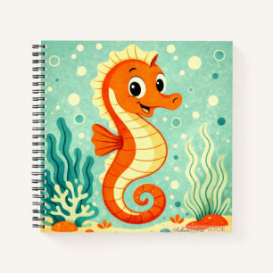 Carnet Illustration de l'océan avec un hippocampe orange